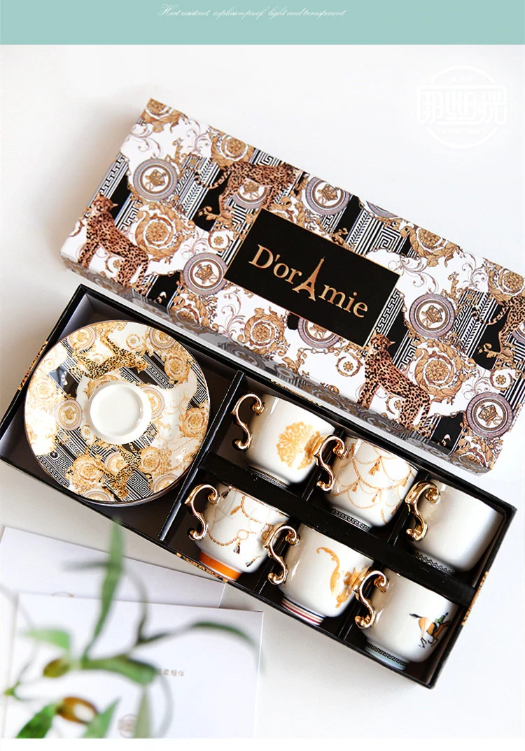 New Year Gift Turkish Style Luxury Ceramic Coffee Cups and Saucer Set Porcelain Coffee Set Tea Cups and Saucer Christmas Mug