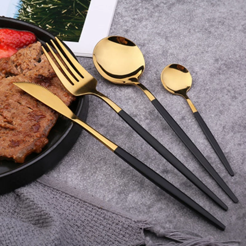 Gold Cutlery Set 30pcs Steak Knife Fork Coffee Spoon Teaspoon Kitchen mirror finish Flatware Set Dishwasher Safe Cutlery Set