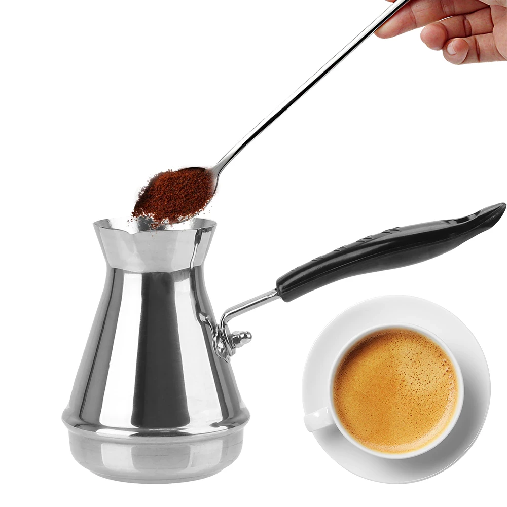 Turkish Coffee Pot Stainless Steel Coffee Utensils European Long Handle Moka Pot Butter Melting Pot Kitchen Tools