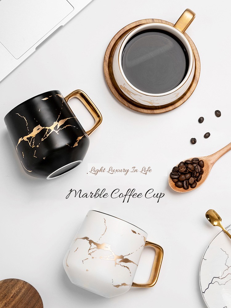 Nordic Marble Coffee Mugs Matte Luxury Water Cafe Tea Milk Cups Condensed Coffee Ceramic Cup Saucer Suit with Dish Spoon Set Ins