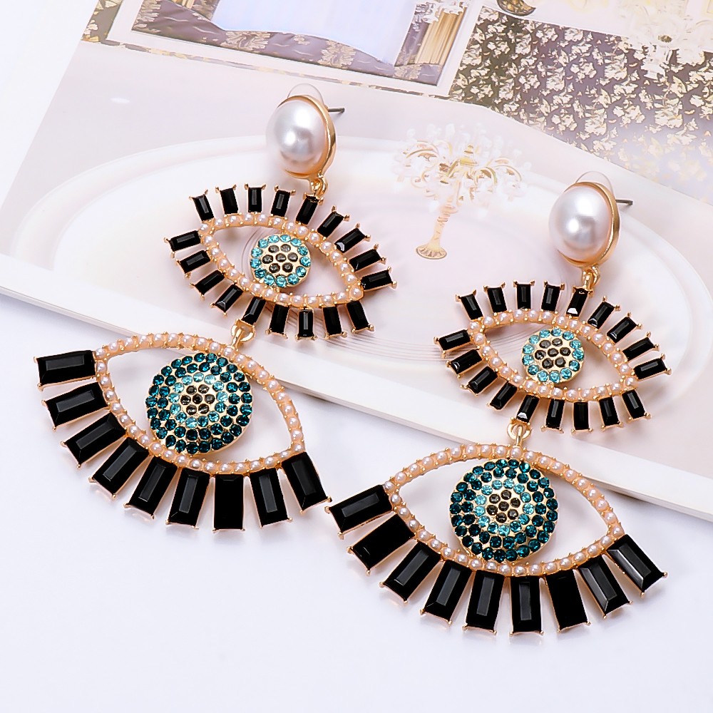 New Luxury Colorful Crystal Evil Eyes Drop Dangle Earrings Statement Rhinestone Ear Ring Fashion Jewelry Accessories For Women