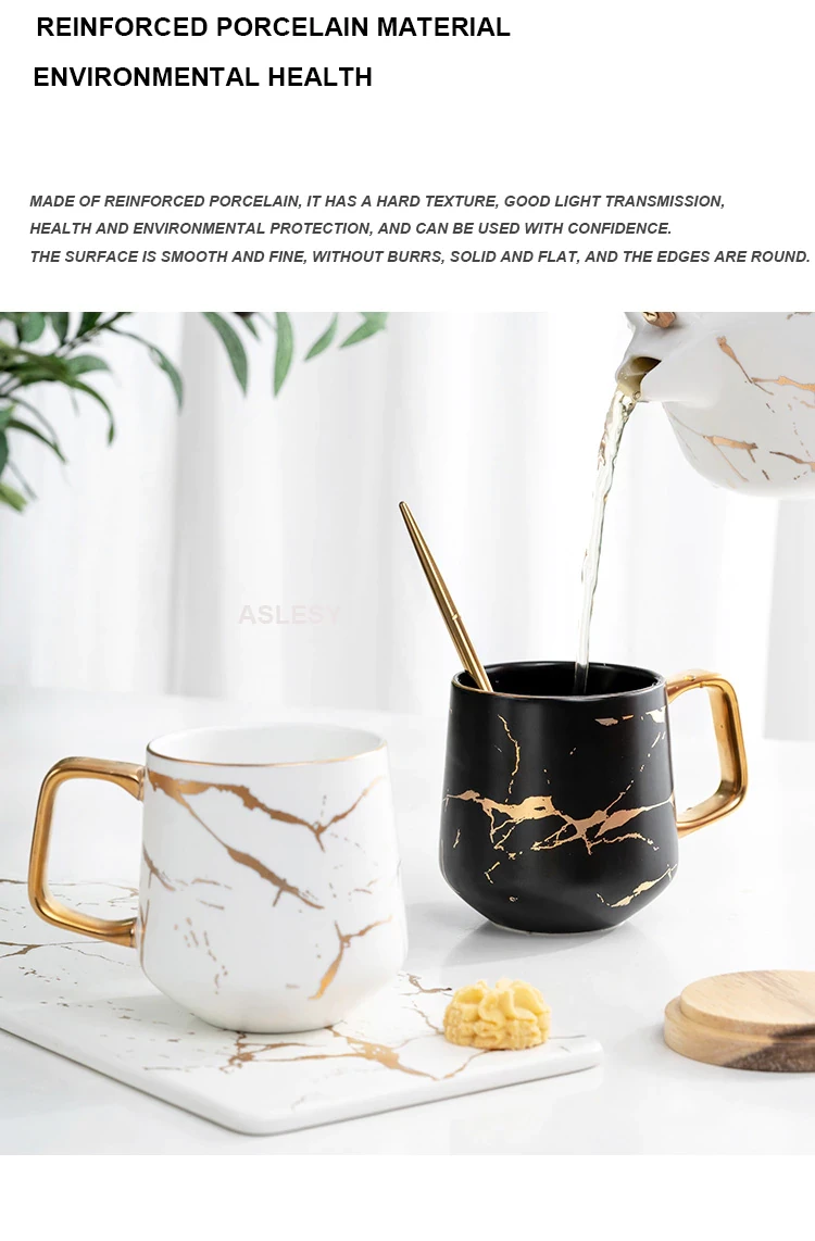 Luxury Nordic Marble Ceramic Coffee cups Condensed Coffee Mugs Cafe Tea breakfast Milk Cups Saucer Suit with Dish Spoon Set Ins